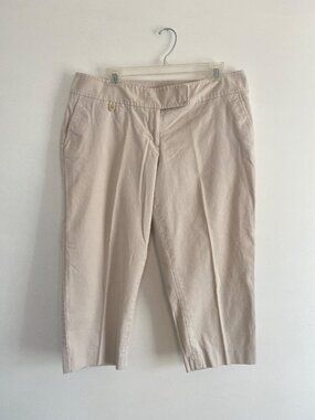 Talbots Womens Petite 16WP Beige Cropped Pants With Elastic Waist Flat Front Cot